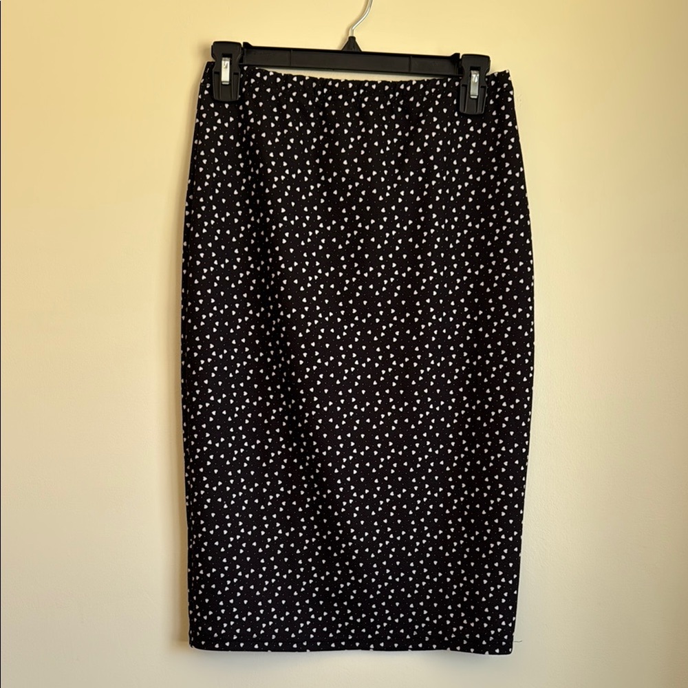 SHEIN Black and White Hearts Midi Pencil Skirt for Work Size Small